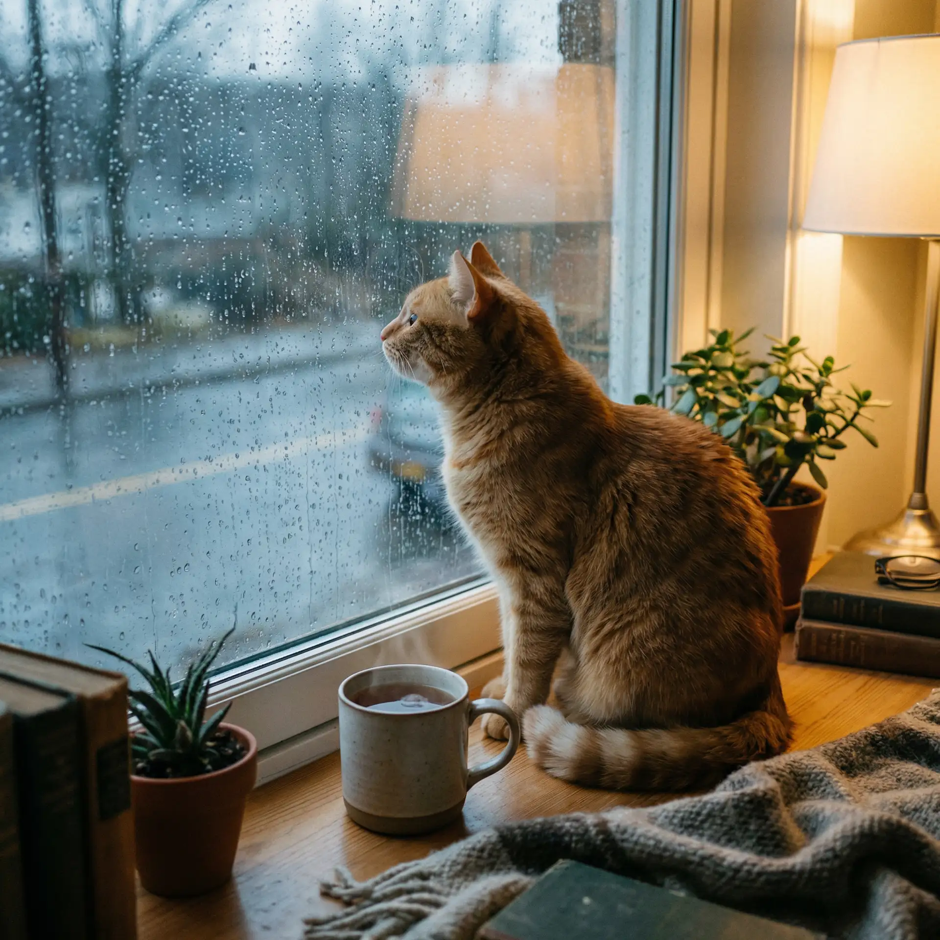 猫咪望着窗外的雨 - 春暖花开性8有你!